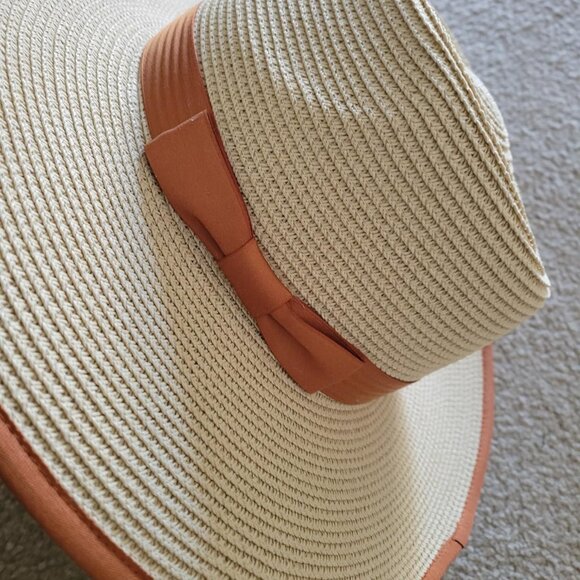 Neiman Marcus Orange Panama Rancher Wide Brim Sun Hat - Picture 4 of 6